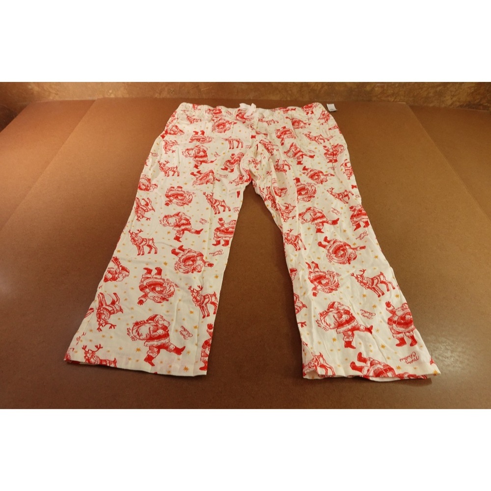 Old Navy Womens 2X-Large White Santa And Reindeer Printed Flannel Pajama Pants